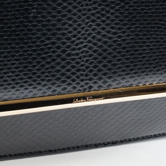 Salvatore Ferragamo Black Evening Bag with Gold Frame - Picture 8 of 11